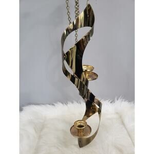 Vintage MCM Mascot Brass Swag Hanging‎ Chandelier Candle Holder Abstract